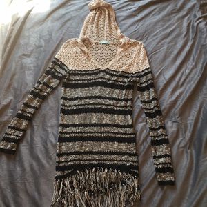 Hooded Long V-Neck Sweater